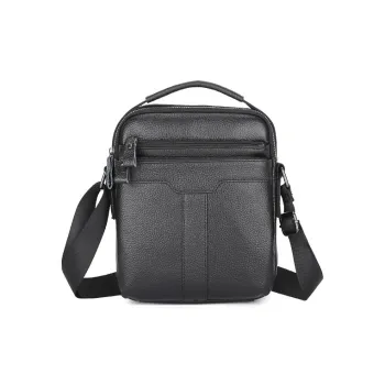 DOSRFINI Top Grain Cow Leather Business Commute Casual Vertical Shoulder Bag Men's Black