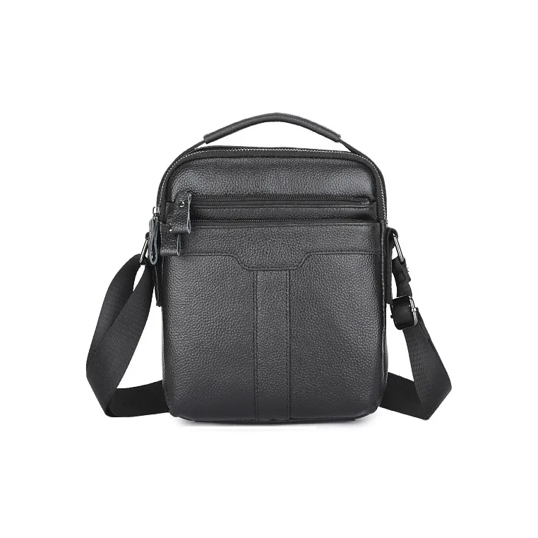 DOSRFINI Top Grain Cow Leather Business Commute Casual Vertical Shoulder Bag Men's Black-0