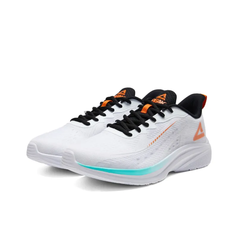 PEAK Qingyi Cushioning Wear-Resistant Coverage Rebound Lightweight Low-Top Running Shoes Men's White Green Orange-2