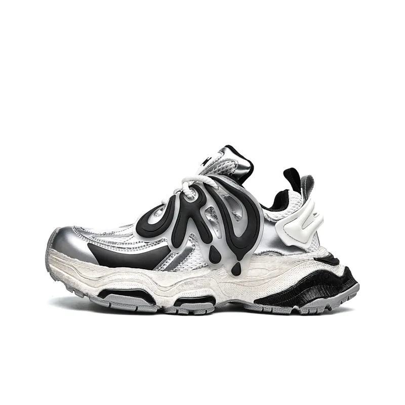 ORD Anti Slip Wear Resistant Impact Resistant Lightweight Height Increasing Low Top Chunky Sneakers Unisex Silver Black-0