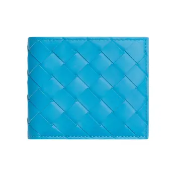 Bottega Veneta Intrecciato Cow Leather Card Holder Wallet Small Size Men's Swim Pool Blue