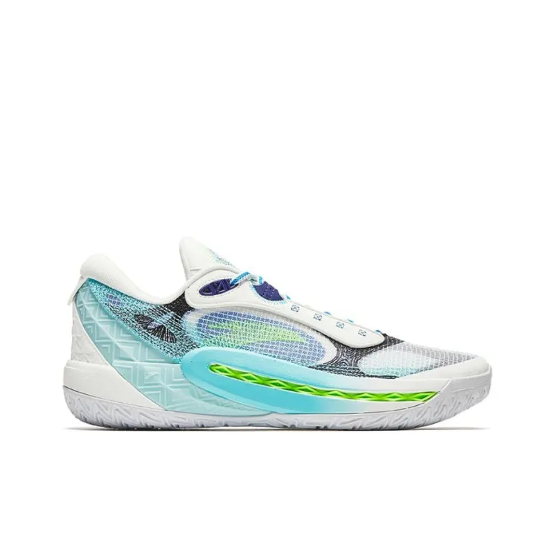 Anta Shock Wave 6 Cushioning Wear Resistant Low Top Basketball Shoes Men's White Blue-1