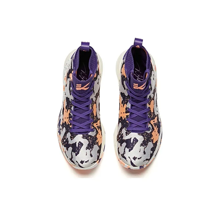 Anta KT4 Thompson, Sunset In Los Angeles Shock Absorbers With Slip Resistant Features High Top Basketball Shoes Purple-2