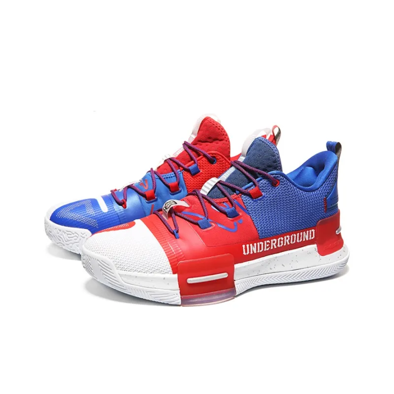 PEAK Taichi Flashing Anti Slip Wear Resistant Low Top Basketball Shoes Red Blue-2