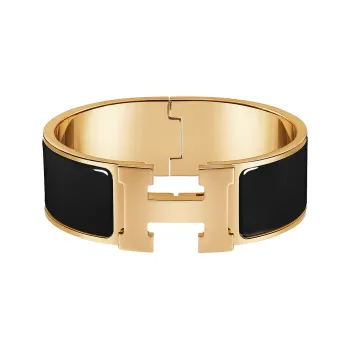 HERMES Clic Metal Bangles Unisex Black Gold