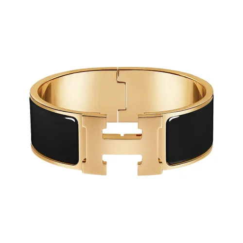 HERMES Clic Metal Bangles Unisex Black Gold