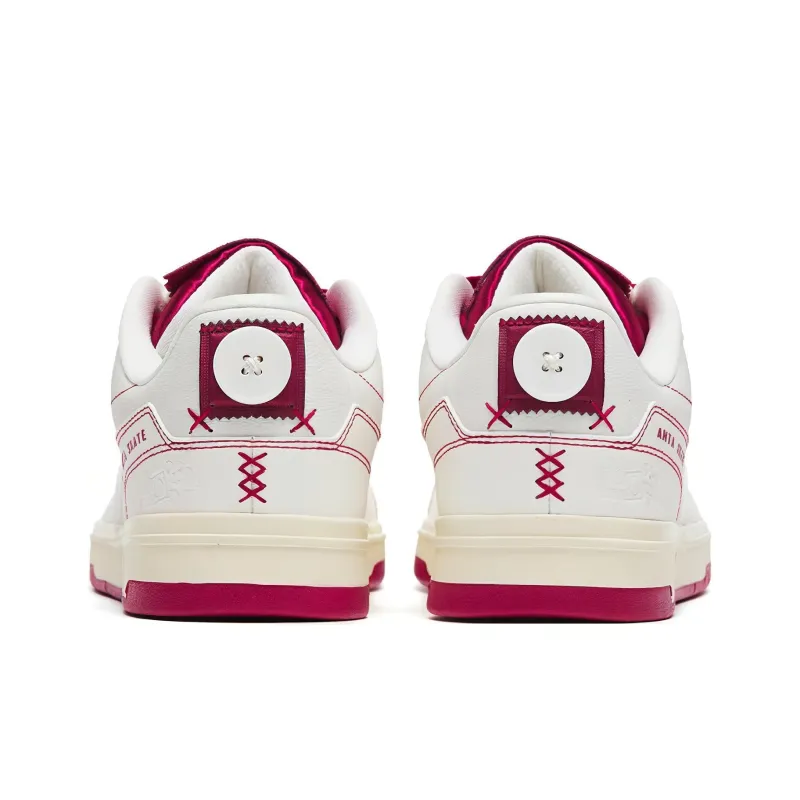 Anta AOYU Anti Slip And Wear Resistant Breathable Low Top Skateboard Shoes Women's White Red-3