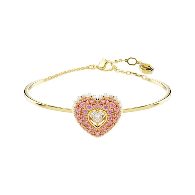 Swarovski Cubic Zirconia Faux Crystal Gold-Tone Plated Faux Pearl Bangles Women's Gold-0