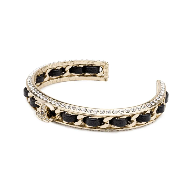 CHANEL Metal Sheepskin Rhinestone Bangles Women's Gold-0