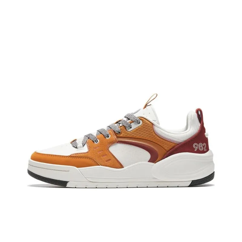 Anta 982EVO Anti Slip Wear Resistant Low Top Skateboard Shoes Men's White Brown Red-0