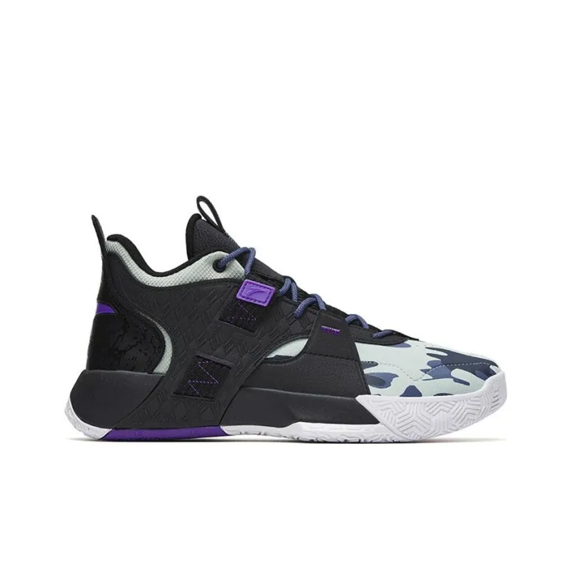 ANTA Basketball Shoes Men Mid Top Black/White/Purple-1
