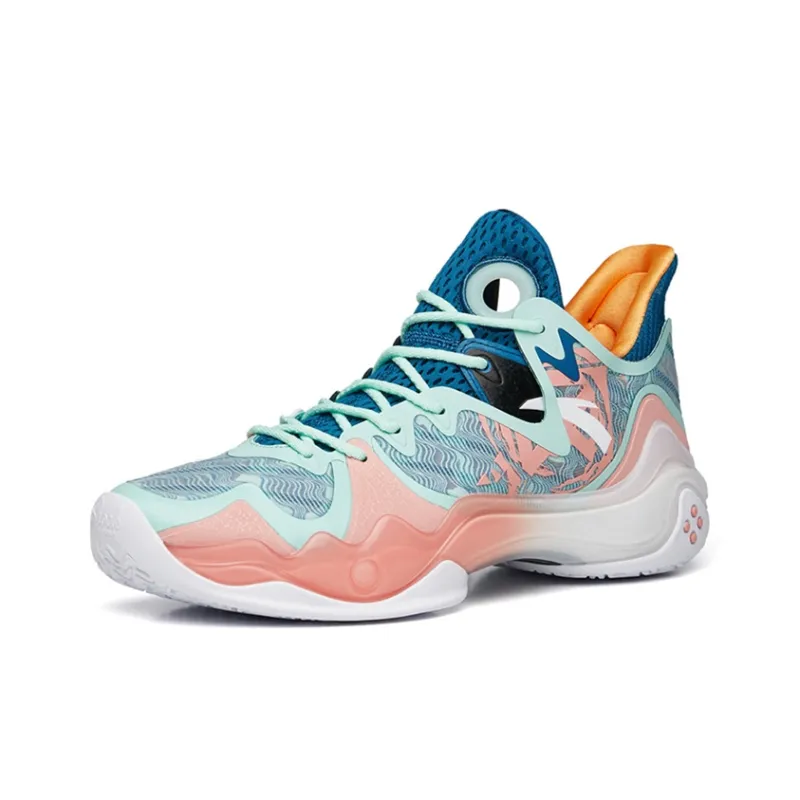 Anta Shock Wave 4 Cushioning Anti-Slip And Wear-Resistant Coverage Support Mid-Top Basketball Shoes White Blue Pink-1