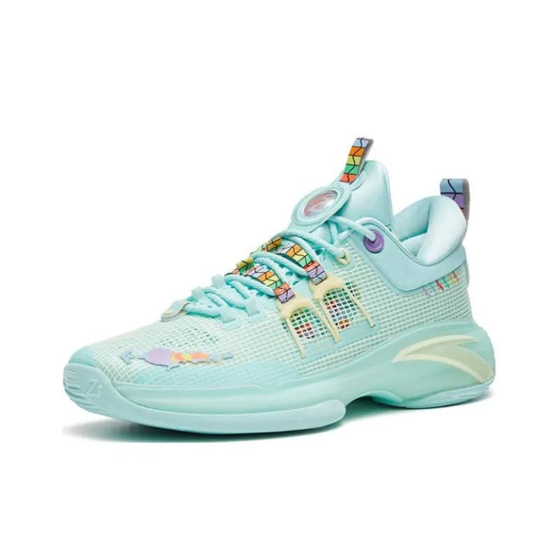 Anta Nitrogen Technology Cushioning, Slip Resistant, Rebound Low Top Basketball Shoes Men's Teal Hot Air Balloon-1