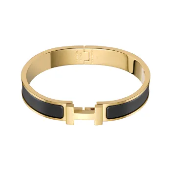 HERMES Enamel Bangles Unisex Black