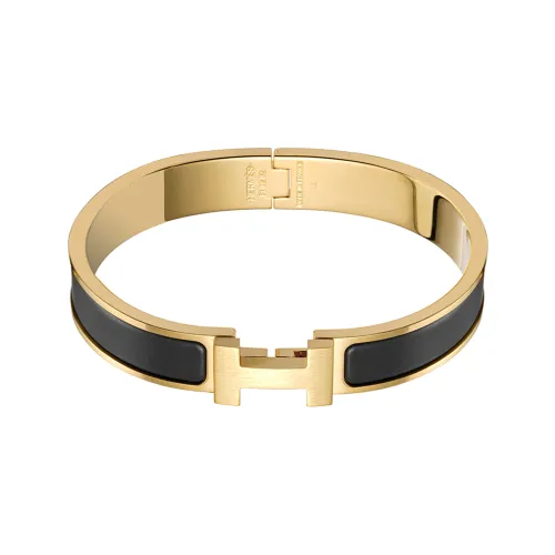 HERMES Enamel Bangles Unisex Black