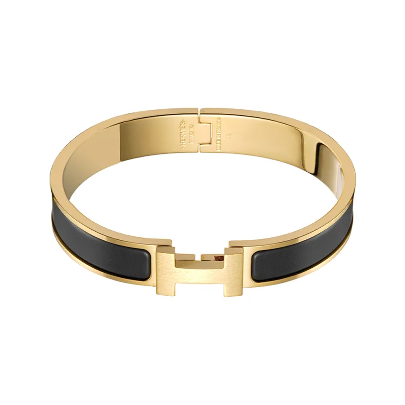 HERMES Enamel Bangles Unisex Black-0