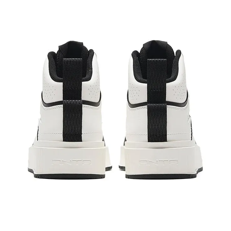 Anta Milk Lid 2 Anti Slip Wear Resistant Mid Top Skateboard Shoes Women's White Black-3