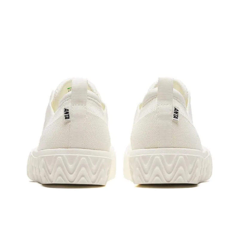 Anta Flyknit Breathable Low Top Skateboard Shoes Women's White-3