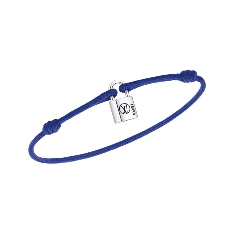 LOUIS VUITTON SiLOUIS VUITTONer Lockit Bracelet Sterling SiLOUIS VUITTONer Black Laquered And Blue Polyester Cord-1