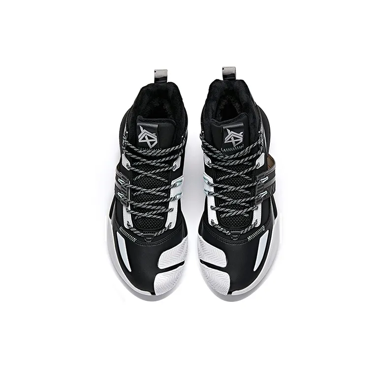Anta Crazy 4 Wear-Resistant Slip-Resistant High-Top Basketball Shoes Men's Black White Fleece-Lined-2