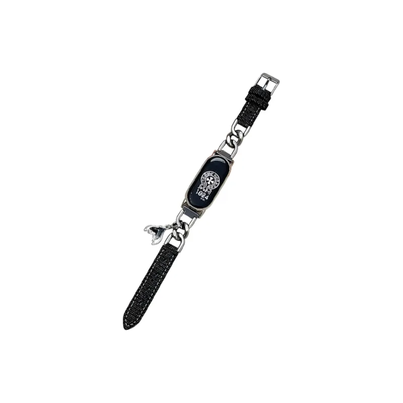 Yu Qing Xiaomi Compatibility Watch Band 180mm Stainless Steel Denim, Leather Material-4