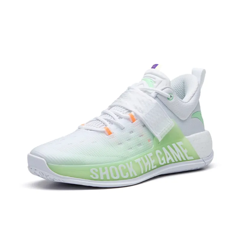 Anta Hengsao4 Cushioning Anti-Slip Wear-Resistant Breathable Lightweight Rebound Low-Top Basketball Shoes White Green-2