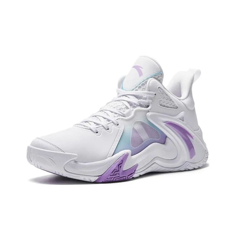 Anta Airspace 4 Anti Slip Wear Resistant Low Top Basketball Shoes Men's White Purple-1