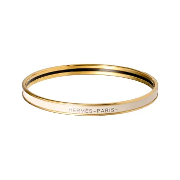 HERMES Uni Gold Plated Bangles Unisex Cream White/Gold