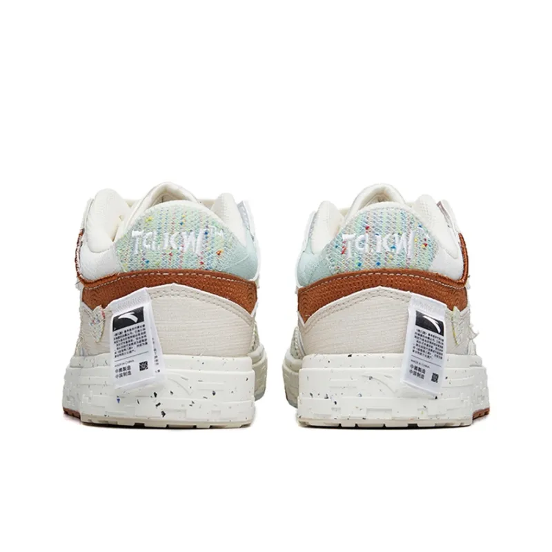 Anta Street Naughty Anti Slip Wear Resistant Low Top Skateboard Shoes Women's Beige Blue-3