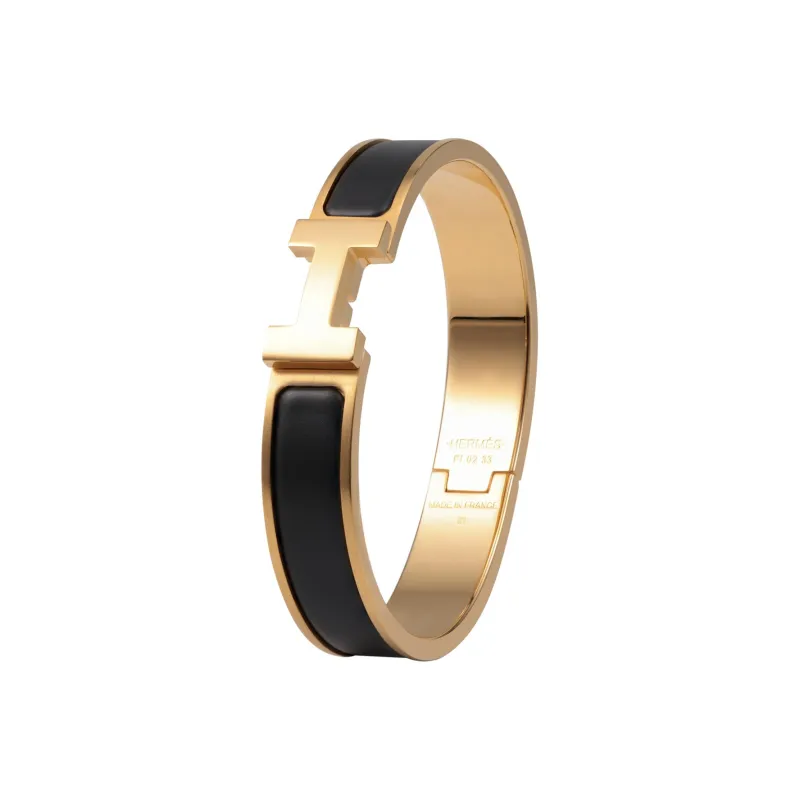 HERMES Clic HH Enamel Bangles Unisex Black-1