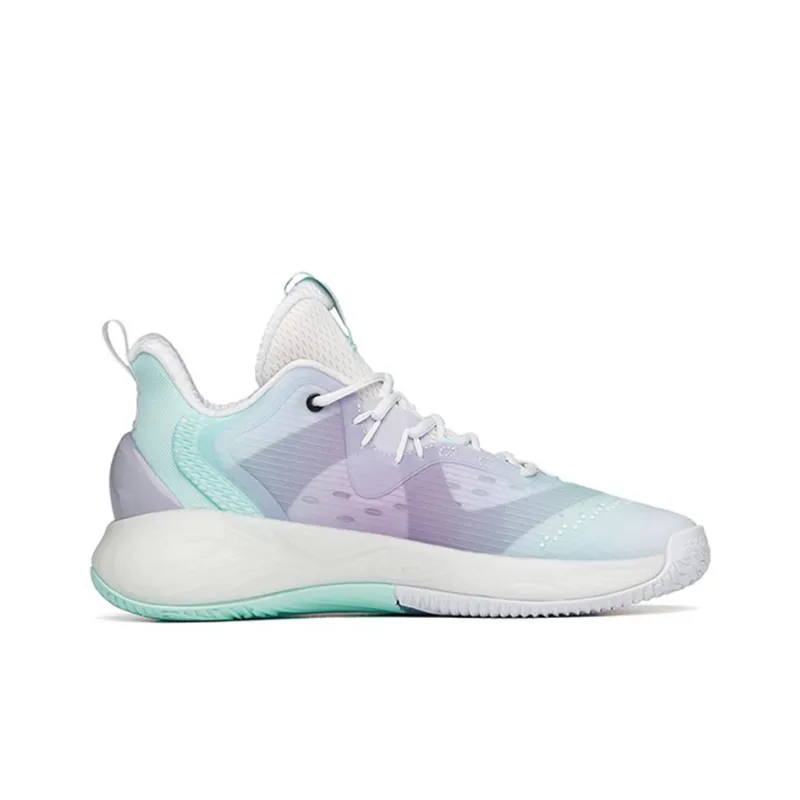ANTA Bubble Bomb Basketball Shoes Men Low Top Shallow Beach Green/Ivory White/Lotus Purple-1