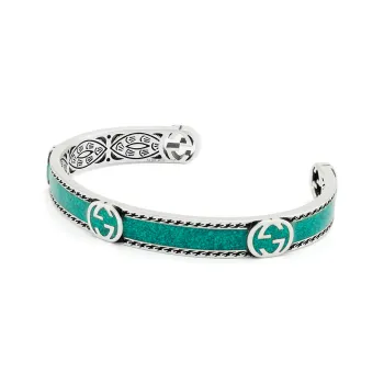 GUCCI 925 Sterling Silver Bangles Unisex Green/Silver