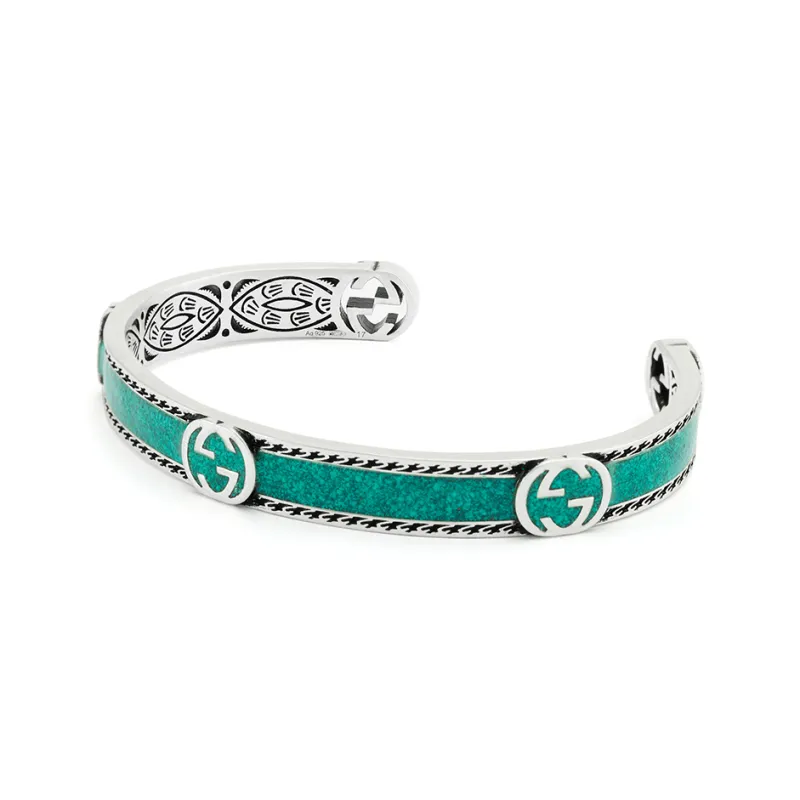 GUCCI 925 Sterling Silver Bangles Unisex Green/Silver-0