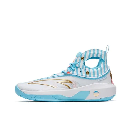 Anta KT8 Sailor Soup Cushioning Anti Slip And Wear Resistant High Top Performance Basketball Shoes White Blue