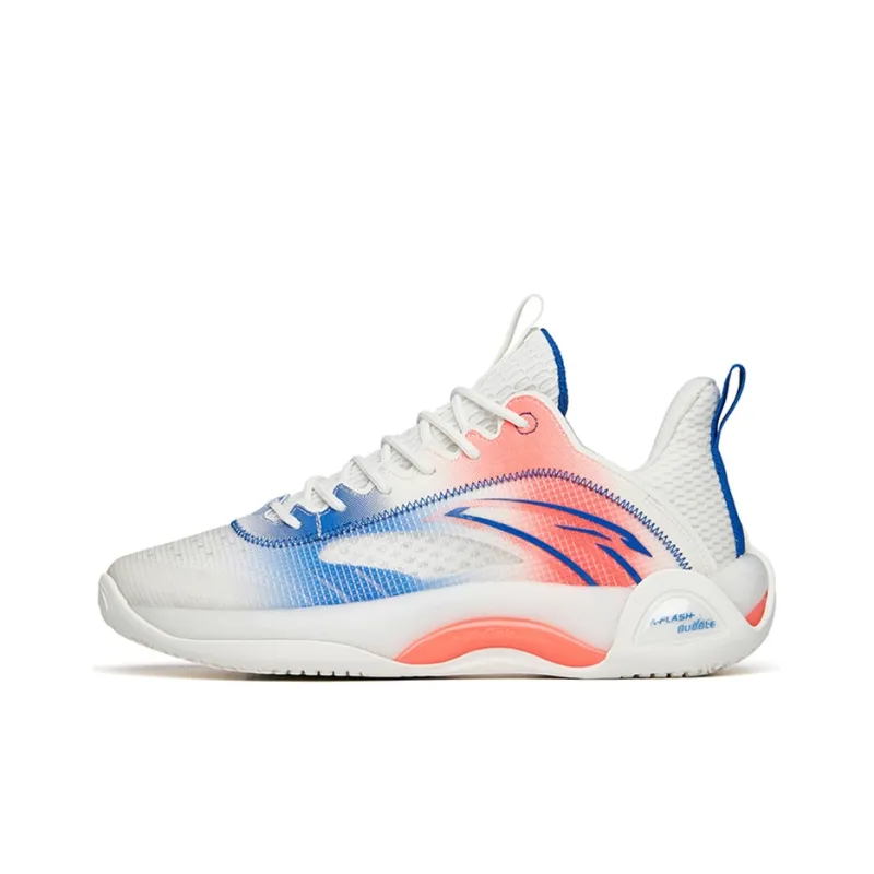 Anta Cement Bubble 2.0 Cushioned Slip-Resistant Low-Top Performance Basketball Shoes White Blue Red Hot Orange-0