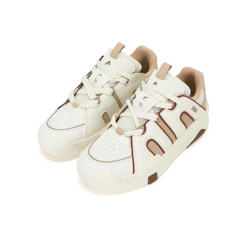PEAK Tai Ji1.0 Anti Slip And Wear Resistant Height Increasing Low Top Skateboard Shoes Men's White Brown-3