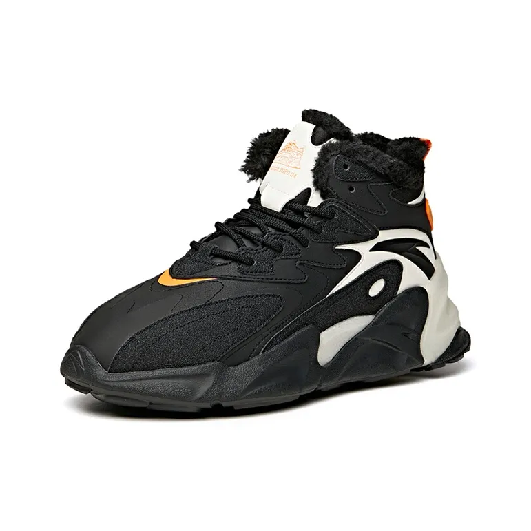Anta Pulse Cushioned Anti Slip And Wear Resistant Warm High Top Casual Shoes Men's Black White-1