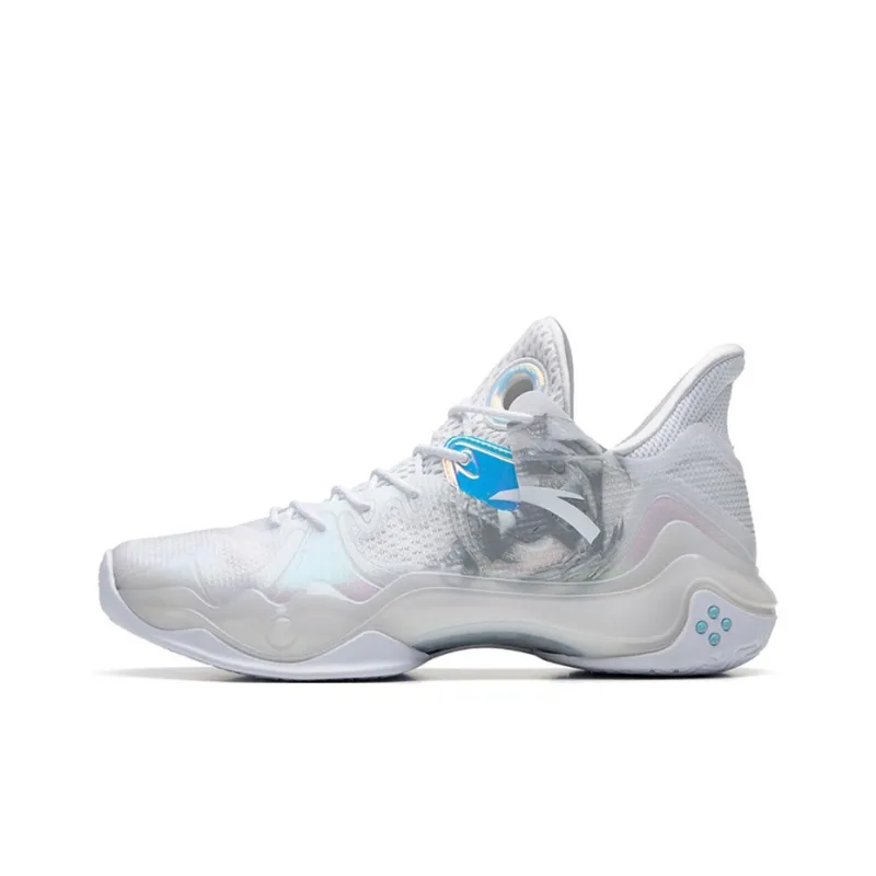 Anta Shock Wave 4 Cushioning Anti Slip And Wear Resistant Coverage Support Low Top Basketball Shoes Men's White-0