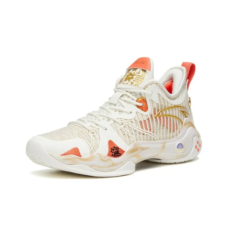 Anta Frenzy 4 Pro Cushioning Anti-Slip And Wear-Resistant Low-Top Basketball Shoes White Yellow-1