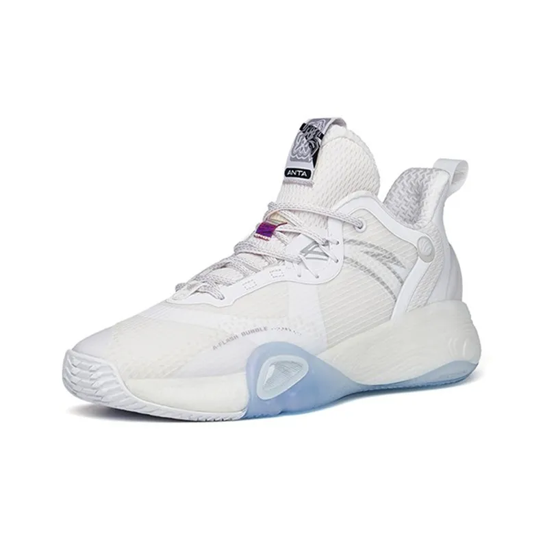 Anta Bubble Bomb Anti Slip Wear Resistant Low Top Basketball Shoes Ivory White-2