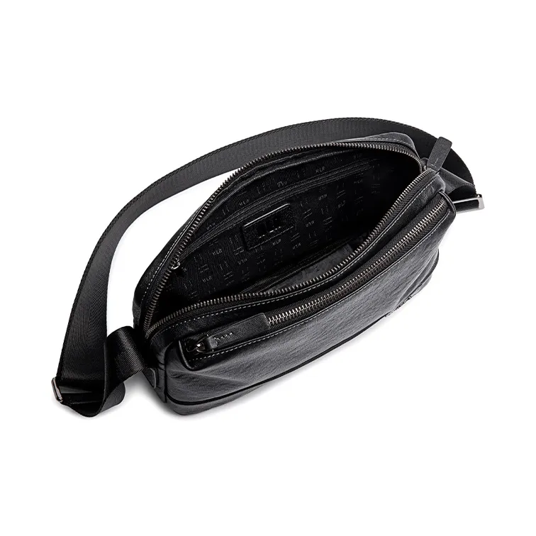 HLA Top Grain Cow Leather Crossbody Bag Shoulder Bag Messenger Bag Regular Men's Black-3
