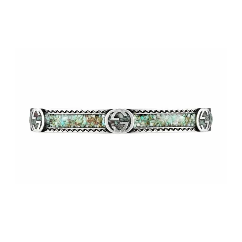 GUCCI 925 Sterling Silver Bangles Unisex Light Blue And Gray-1