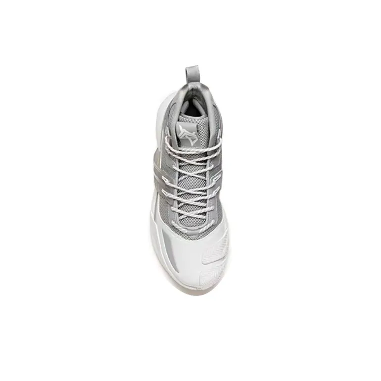 Anta Crazy 4 Anti-Slip Wear-Resistant High-Top Basketball Shoes Silver Gray White-2