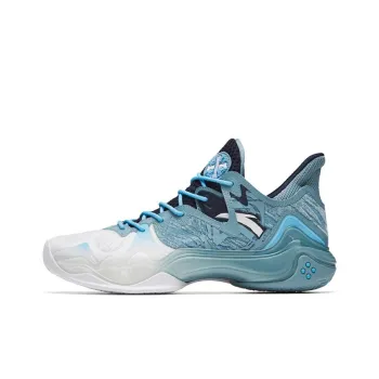Anta Shock Wave 4 Husky Cushioning Anti Slip And Wear Resistant Low Top Performance Basketball Shoes Blue White