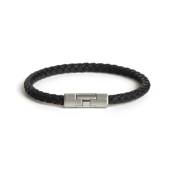 HERMES Calfskin Palladium Plated Bangles Unisex Black