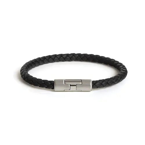 HERMES Calfskin Palladium Plated Bangles Unisex Black