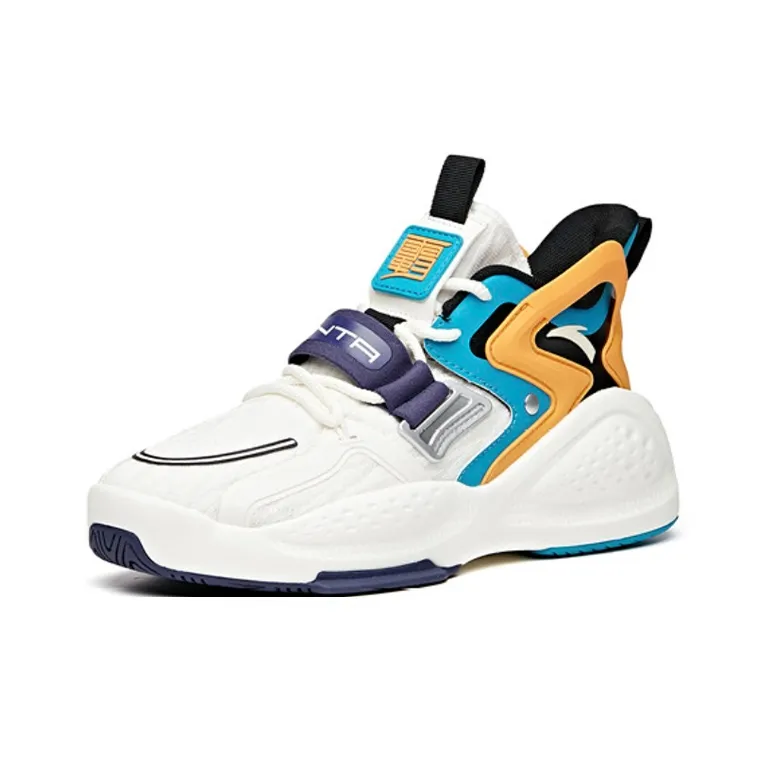 Anta Bastard 2 Cushioned Slip Resistant Abrasion Resistant High Top Skateboard Shoes Men's White Blue Orange-2