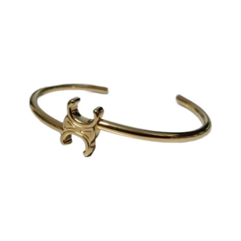 CELINE Triomphe Asymmetric Cuff In Brass With Gold Finish-0