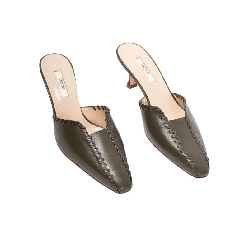 Elleme Closed Toe Slippers 5cm Women's Green-4