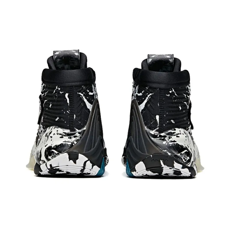 Anta KT6 Anti-Slip Wear-Resistant High-Top Basketball Shoes Black White-3